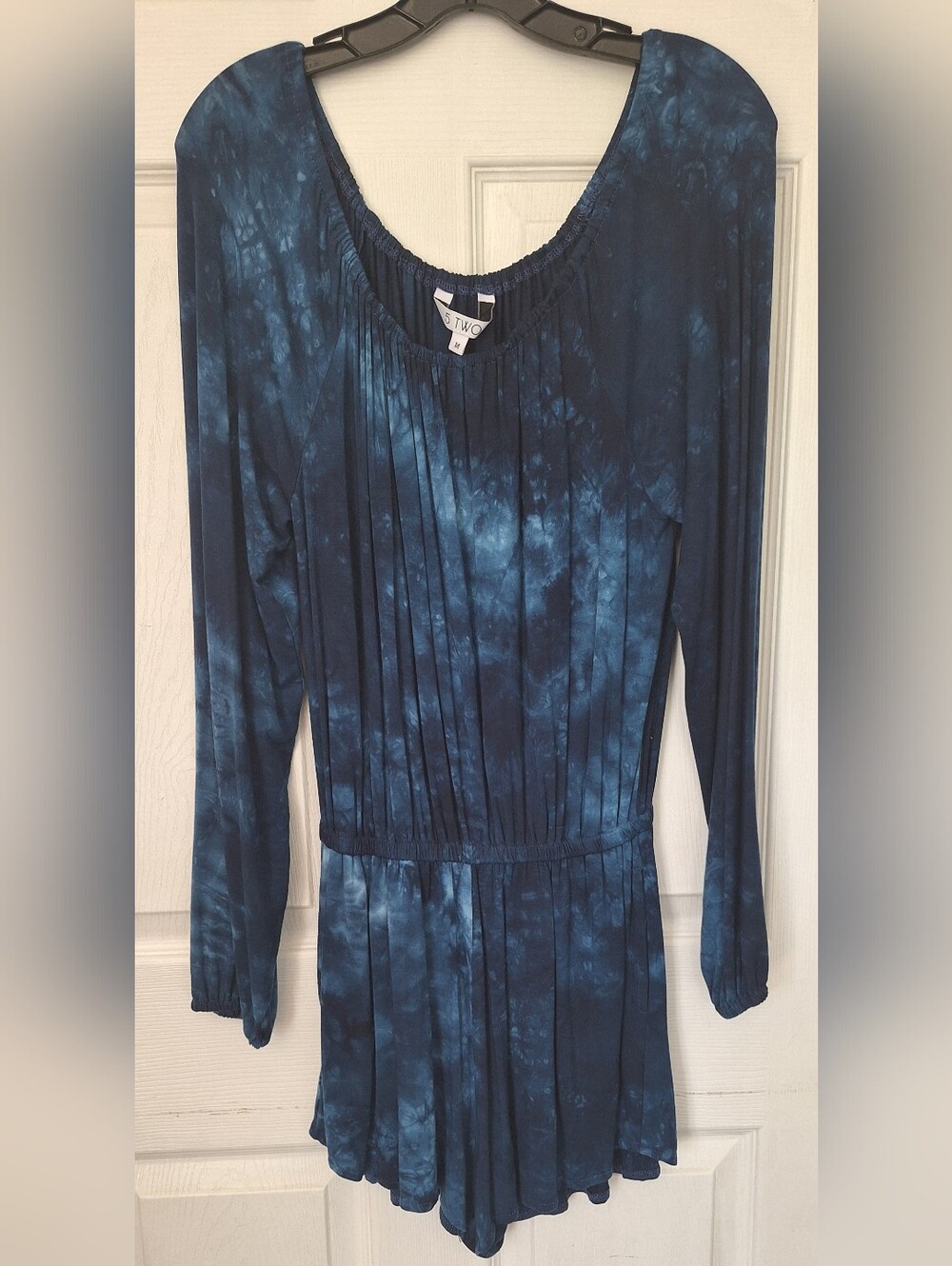 5 TWO 3 Blue Tie Dye Pleated Romper Medium Long Sleeve Boho